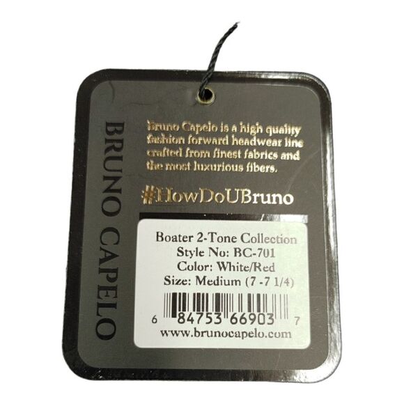 MEN'S BRUNO CAPELO BOATER TWO-TONE STRAW FLAT 2.25" BRIM SKIMMER. BC-701. - Picture 9 of 9